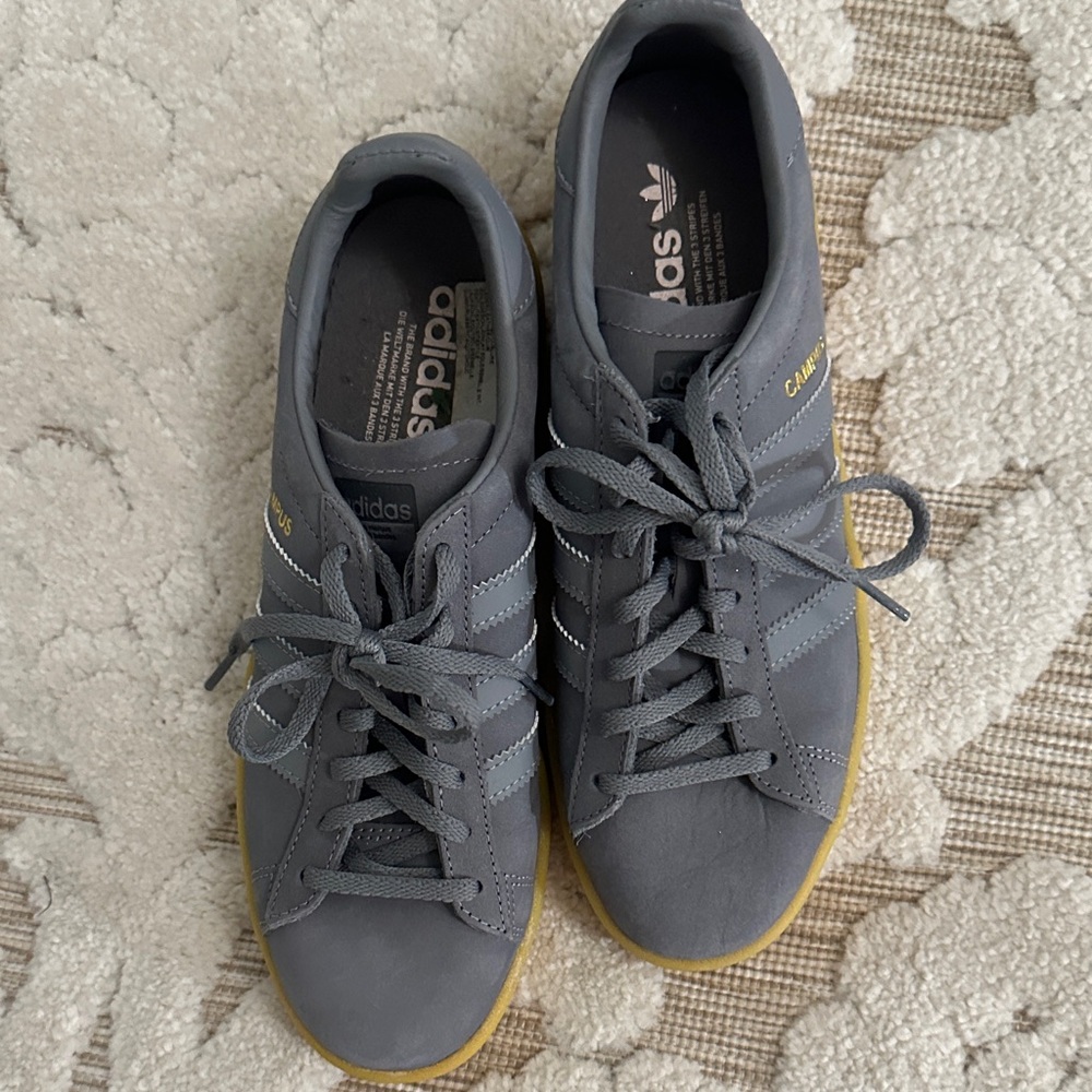 Adidas Campus Gray Sneakers with Gold Sole- worn once - Picture 2 of 4